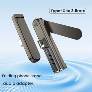 Typc-C male to 3.5mm AUX female built-in smart DAC chip for HIFI Audio Quality,USB C to 3.5mm Audio Adapter With Folding Mobile Phone Stand